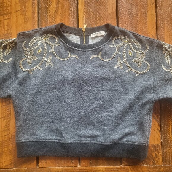 Emilio Pucci Tops - Emilio Pucci cropped 3/4 sleeve embellished top